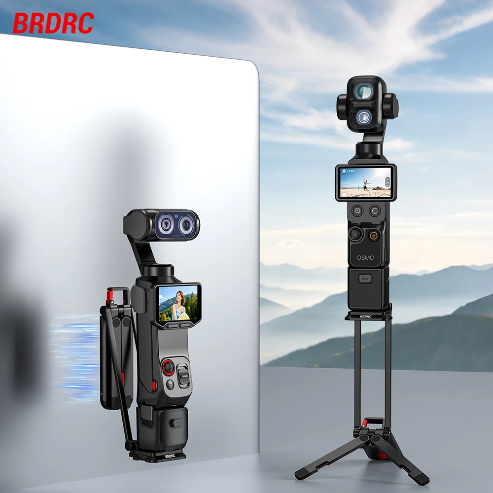 Statyw magnetyczny BRDRC do DJI Pocket 4/4p/3/Insta360 Luna Ultra, składany uchwyt statywu z obrotową głowicą i ukrytym haczykiem.