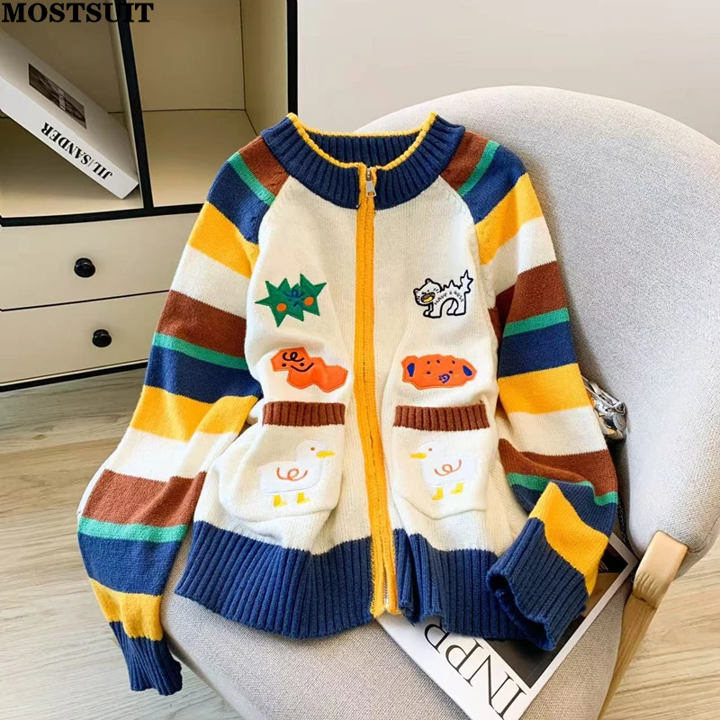 

Stylish Chic Knit Cardigan Sweater Women Jacket Coat 2025 Autumn Winter Long Sleeve Zip-up Casual Loose Fashion Ladies Jumpers