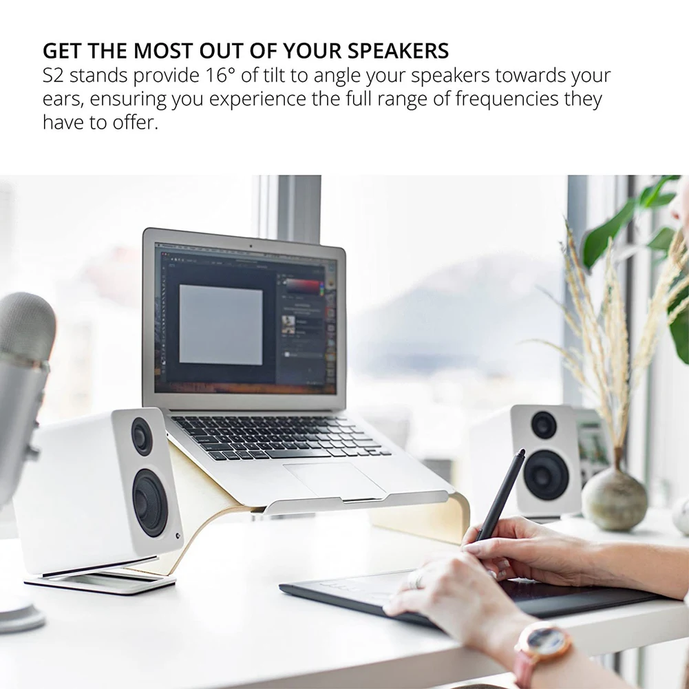 ABSQ-Desktop Speaker Stand Metal Audio Bracket Tabletop Holder For Kanto's YU4 Active Speaker & Similar Size Speaker