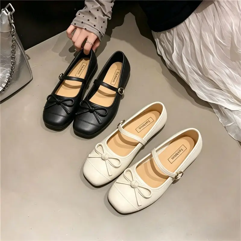 2026 New French Elegant Single Shoes Women Gentle Fairy Style Butterfly Knot Mary Janes Flat Bottom Shoes round Head PVC image 6