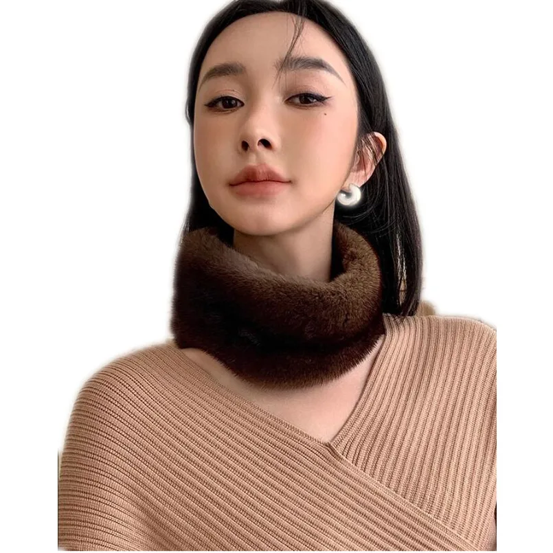 Luxury Full Pelt Winter Girls Real Mink Fur Scarf Natural Soft Collar Women Neck Warmer