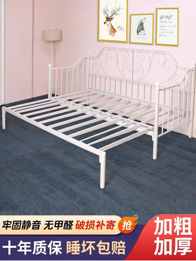 Wrought iron sofa bed folding dual-purpose push-pull telescopic bed small apartment living room sofa iron frame