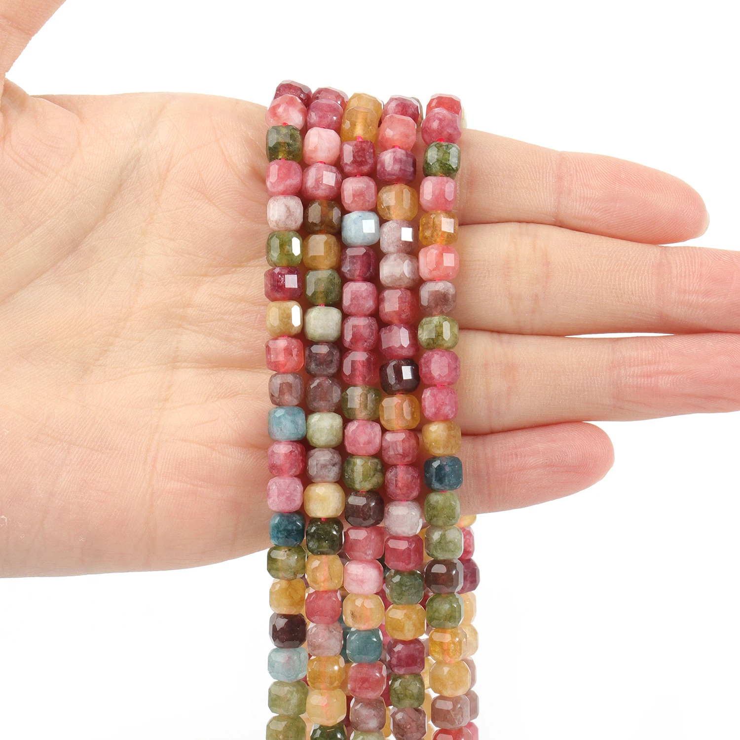 High Quality Tourmaline Beads Natural Stone Round Cube Faceted Rondelle Loose Beads for Jewelry Making DIY Bracelets Accessories