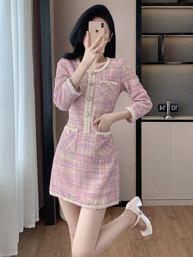Autumn Collection Elegant Women\'s Fashionable Socialite Styled Tweed Dress New Arrival Spring Autumn Small Fragrant Style Dress