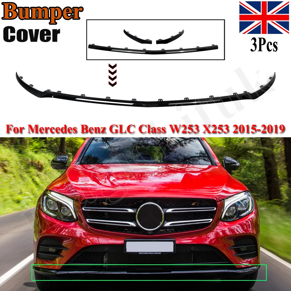 For Mercedes Benz GLC X253 W253 2016 2017 2018 Front Bumper Lip Splitter Molding Trim Car Accessories A2538852700 A2538852800