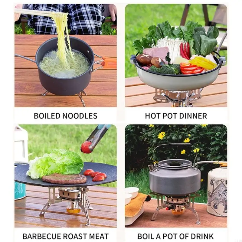 Outdoor Cooking Gas Stove with Remote Hose Link, Steel Body and Folding Pot Burners for Camp Meals and Boiling Water 24BD
