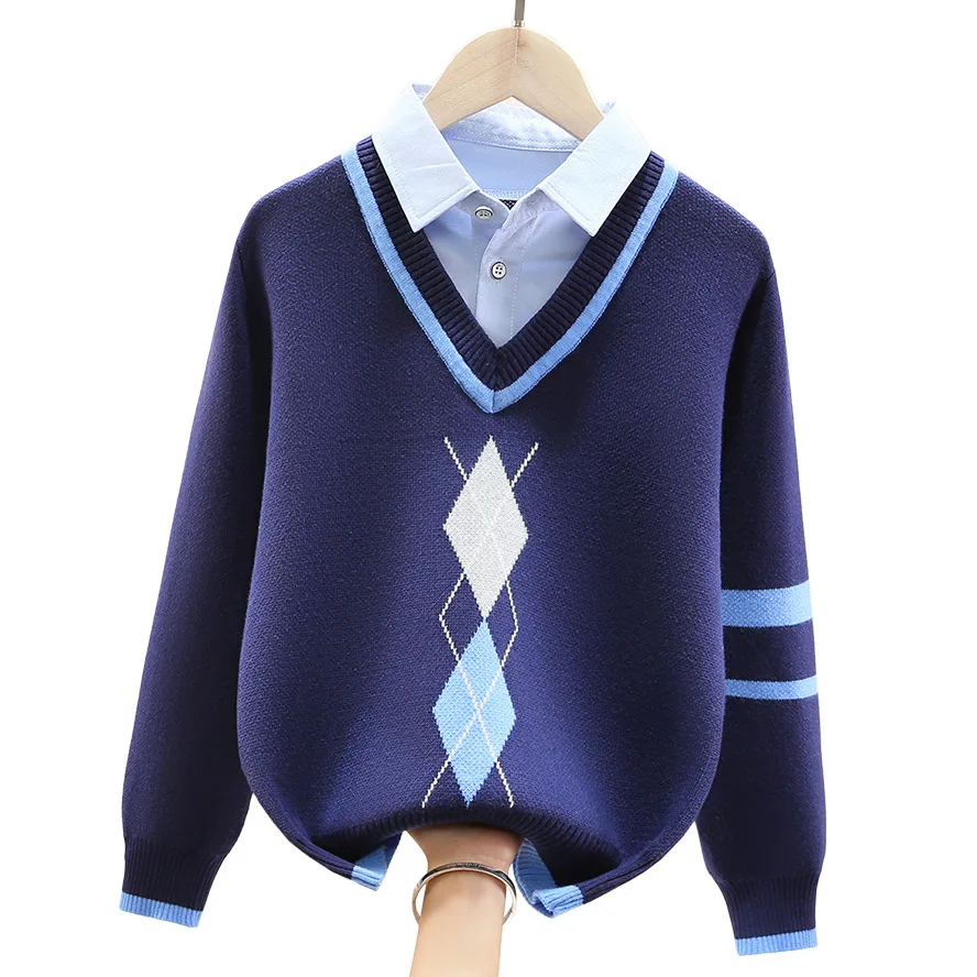 

Школьная форма для мальчиков, свитер-поло, новинка 2023 года, весенний детский повседневный вязаный пуловер для подростков, детская одежда для детей 4-15 лет