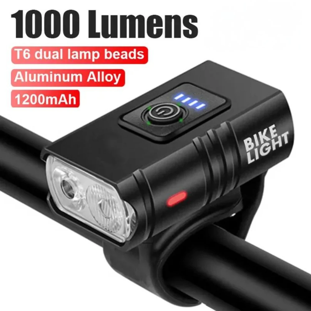 Bright Bicycle Light T6 LED Front USB Rechargeable MTB Mountain Bicycle Lamp 1000LM Bike Headlight Flashlight Cycling Scooter