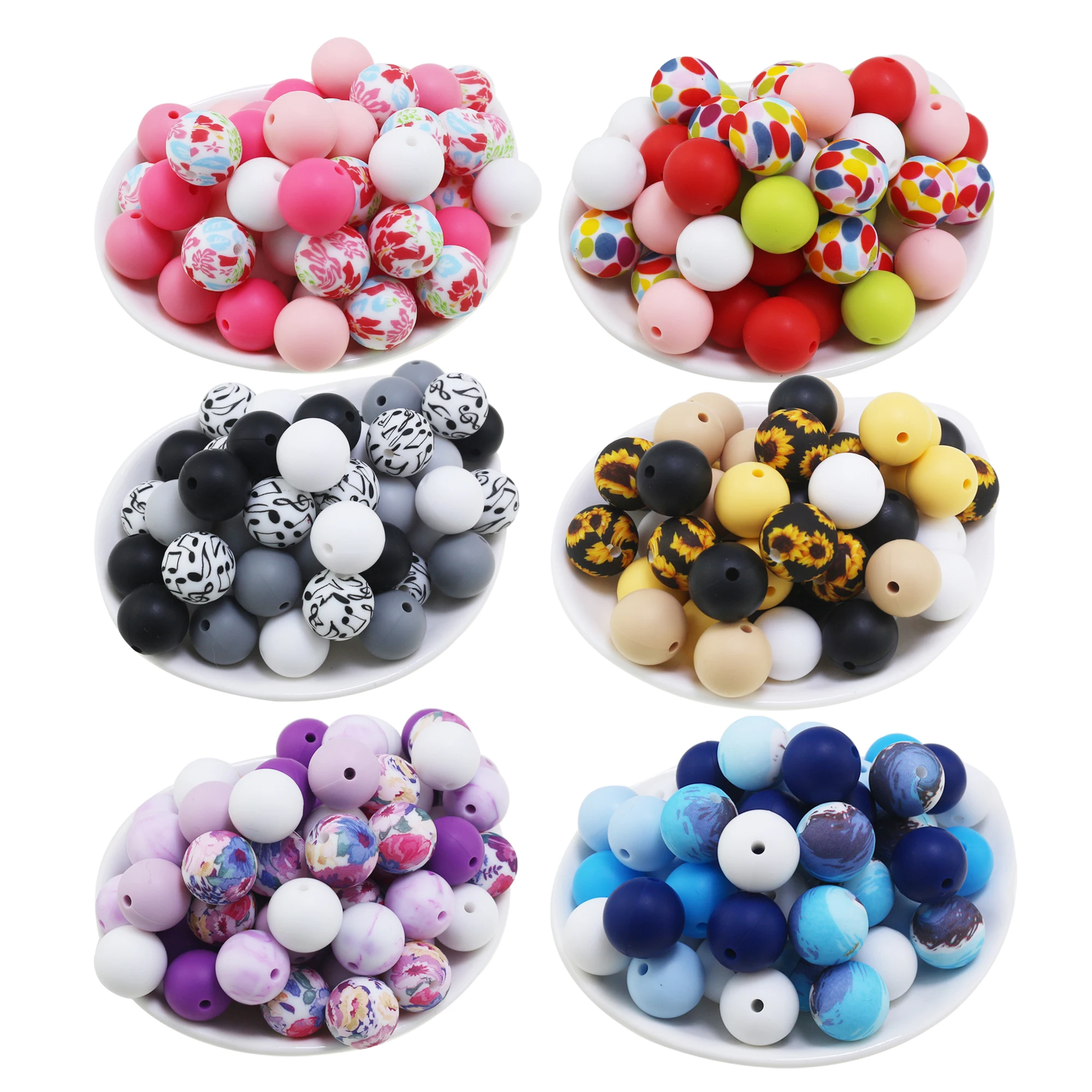 

20PCS 15mm New Print Daisy Silicone Beads Sunflower Baby Round Shaped Pearl Teething BPA Free DIY Sensory Chewing Toys Necklace