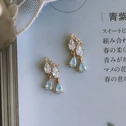 The designer's unique creative silver inlaid white crystal faceted drop-shaped tassel earrings elegant and exquisite jewelry