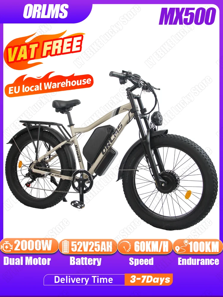 ORLMS MX500 Elektrische Fiets 2000W Dubbele Motor 52V25AH Hydraulische Rem Elektrische Fiets 24*4.0 Inch Vetband All Terrain Sneeuw E-bike - afbeelding 2