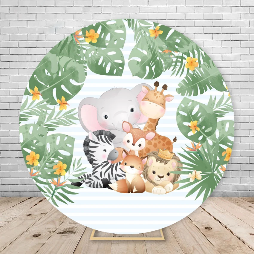 Jungle Wild Animal Baby Shower Round Elasticity Backdrop Circle Elephant Safari Party Newborn Birthday Photography Background