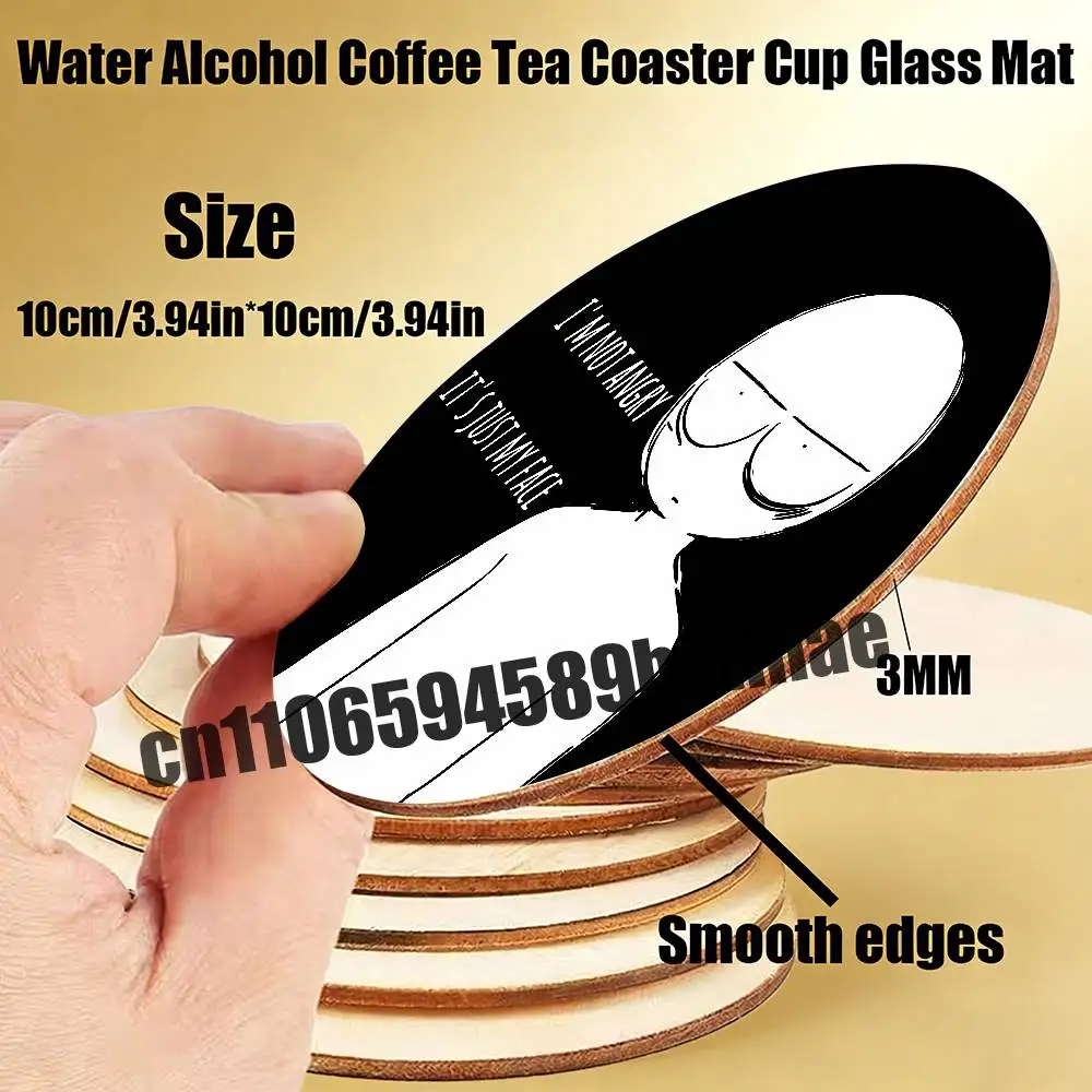 

For Stickman MEME Water Coffee Tea Coaster Cup Glass Mat 10CM Wood Round Dining desk Decoration