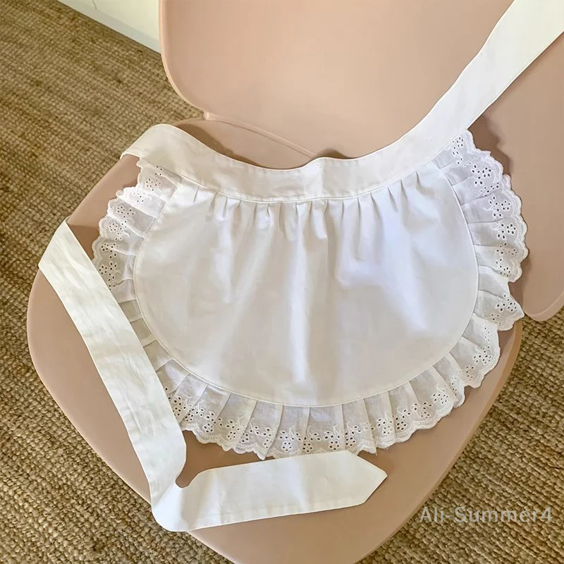 

Woman Half Waist Cooking Kitchen Apron Short Lolita Maid Sexy Lace Black White Bib Beauty Flower Coffee Shop Pinafore Home Work