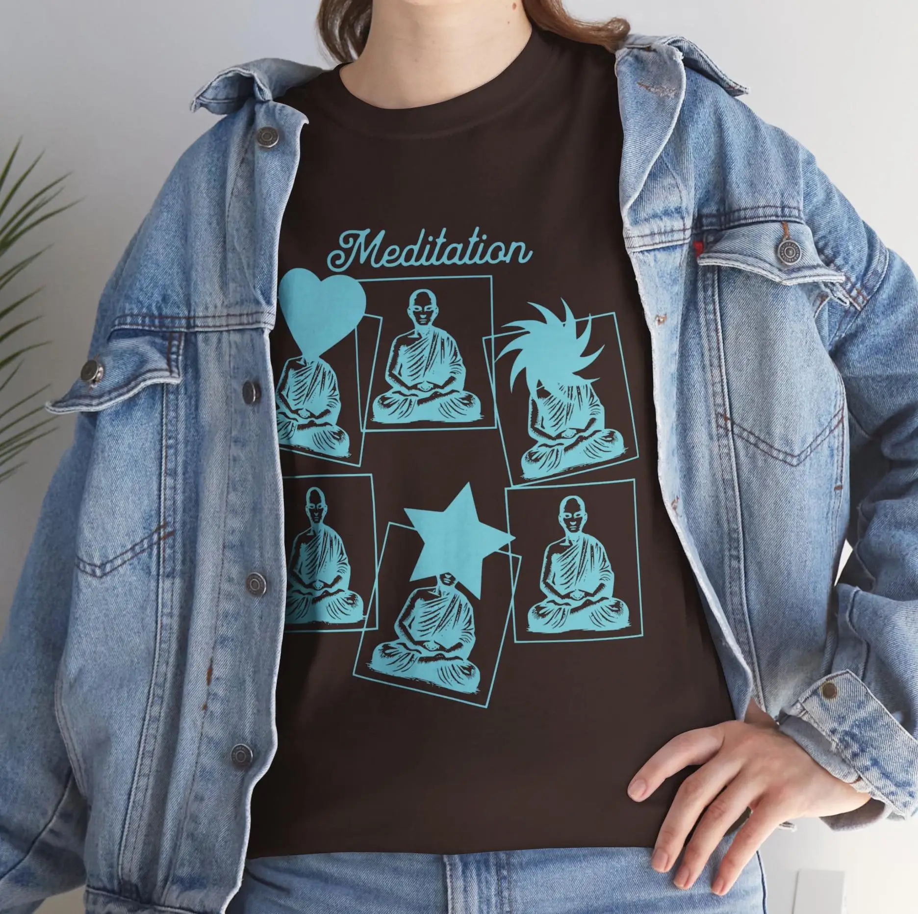 Meditation Blue Color T shirt vintage style unisex