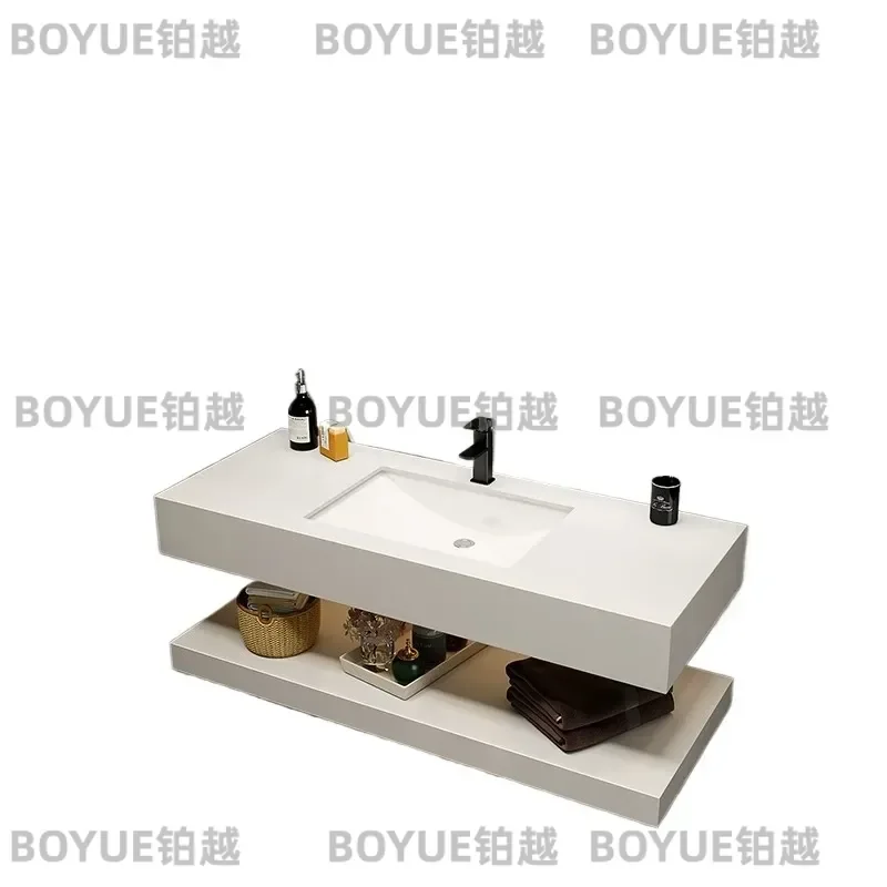 Modern Slate Integrated Bathroom Sink Vanity Cabinet Simple Wall Mounted Wash Basin Unit Hotel Style Lavatory Combo Furniture
