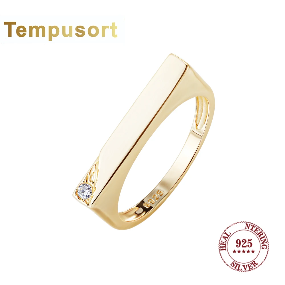 

Кольцо Tempusort из стерлингового серебра 925 пробы с регулируемым размером, простой дизайн стержня с сверкающим цирконом, шикарные повседневные украшения для вечеринок для женщин