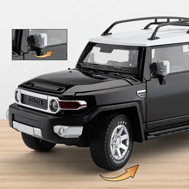 1:24 TOYOTA FJ Cruiser Legering automodel Gegoten en speelgoed Metalen terreinwagens Automodel Geluid en licht Simulatie Kindercadeau