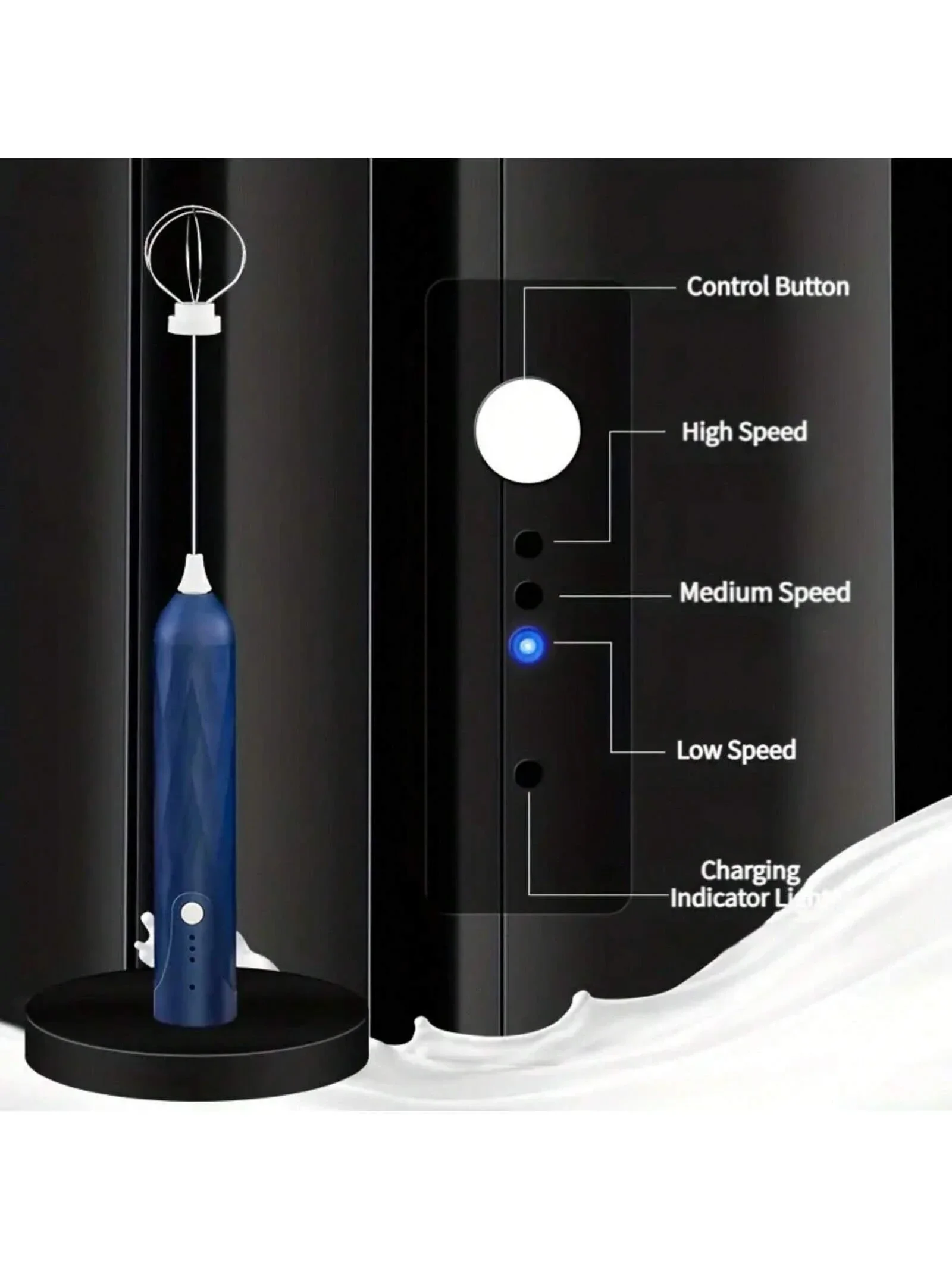 Блендер для кофе и сливок, 1 шт., с двумя насадками для взбивания, ручной блендер из нержавеющей стали - блендер для напитков на батарейках