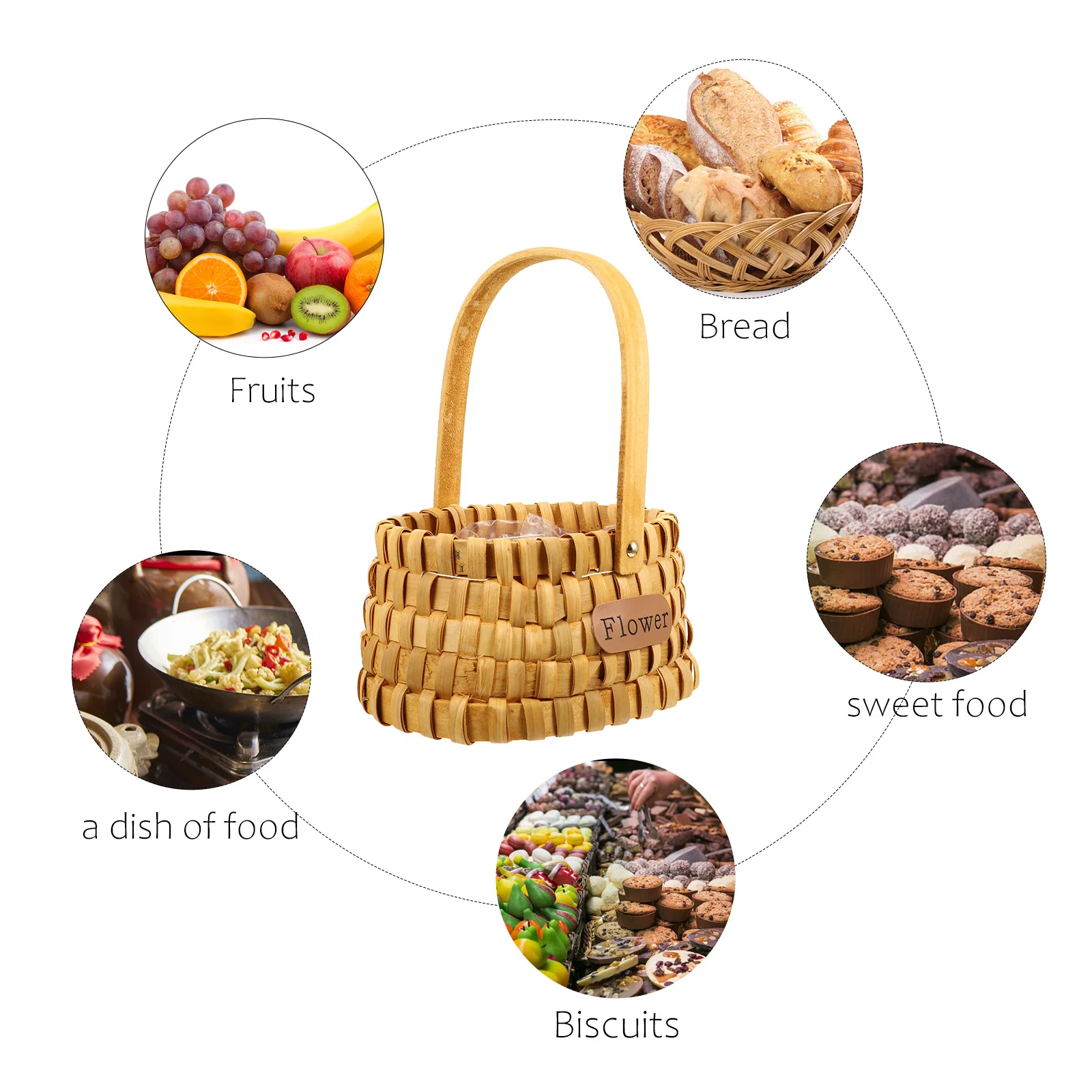 

1Pcs Flower Basket Home Decoration Wood Weave Hand Storage Basket Gift Fruit Plant Sundries Organizer Home Decoration