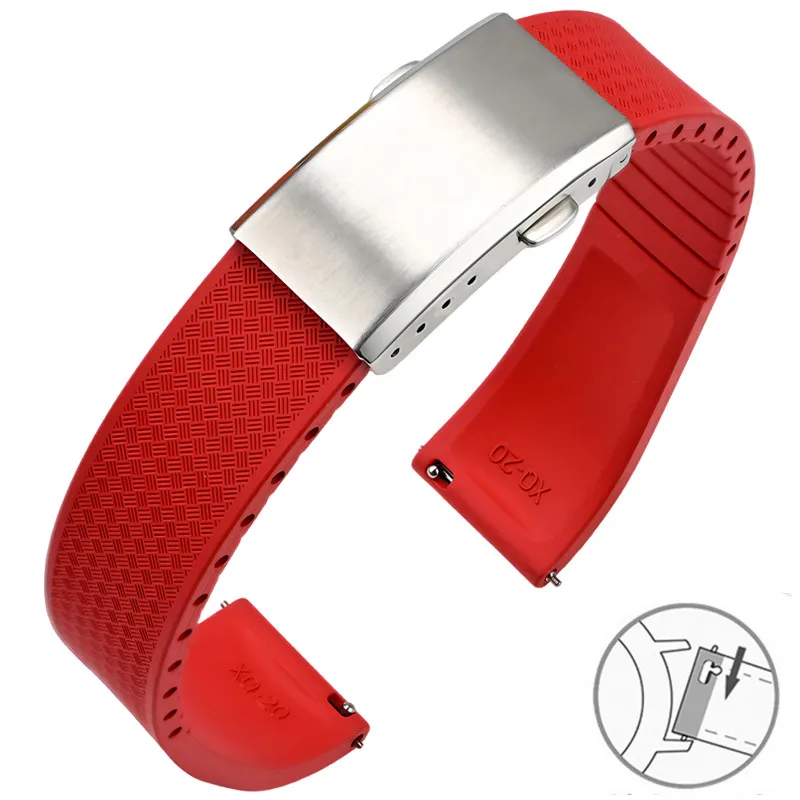 Uhrenarmband aus Fluorkautschuk, FKM Tropic-Armband, 18/19/20/21/22 mm, Faltschließe, Schnellverschluss, Größe geschnittenes Armband für Männer und Frauen