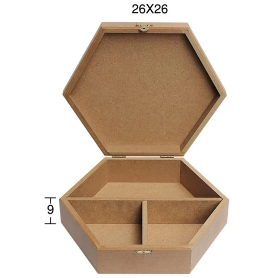 KU326 Hexagonal Box With Compartments, Can Be Painted Wood Mdf Box