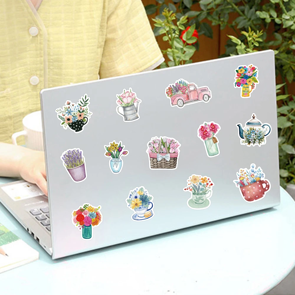 50pcs Flowers Stickers Aesthetic Graffiti Decals For Laptop Luggage Skateboard Bicycle Scrapbook Waterproof Stickers