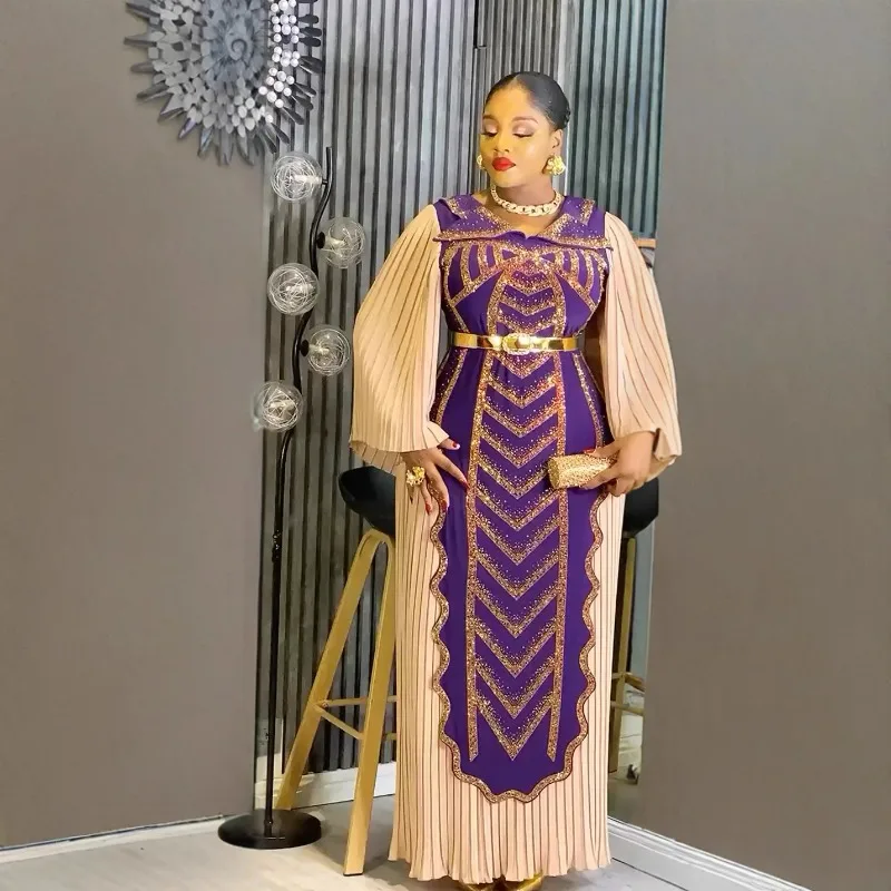 Robes de soirée africaines pour femmes, élégantes, turquie, robe de soirée de mariage musulmane, grande taille, Dashiki, robe longue plissée en diamant, 2026