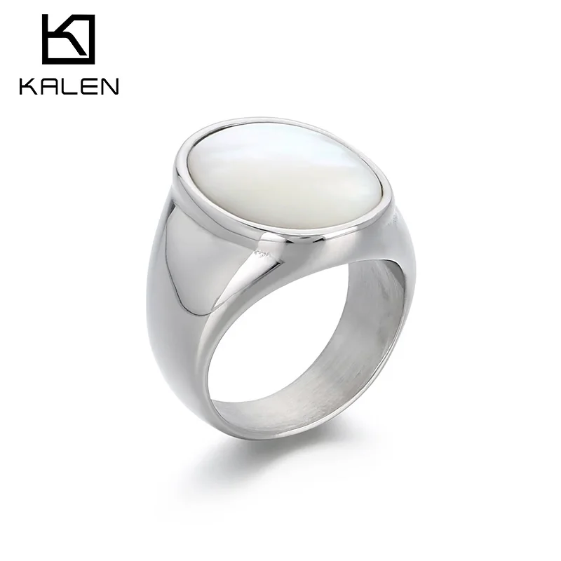 Kalen Stainless Steel Charm Rings for Women 2024 Trendy Heavy Lmitation Shell Pearl Rings Wedding Party Jewelry Gifts