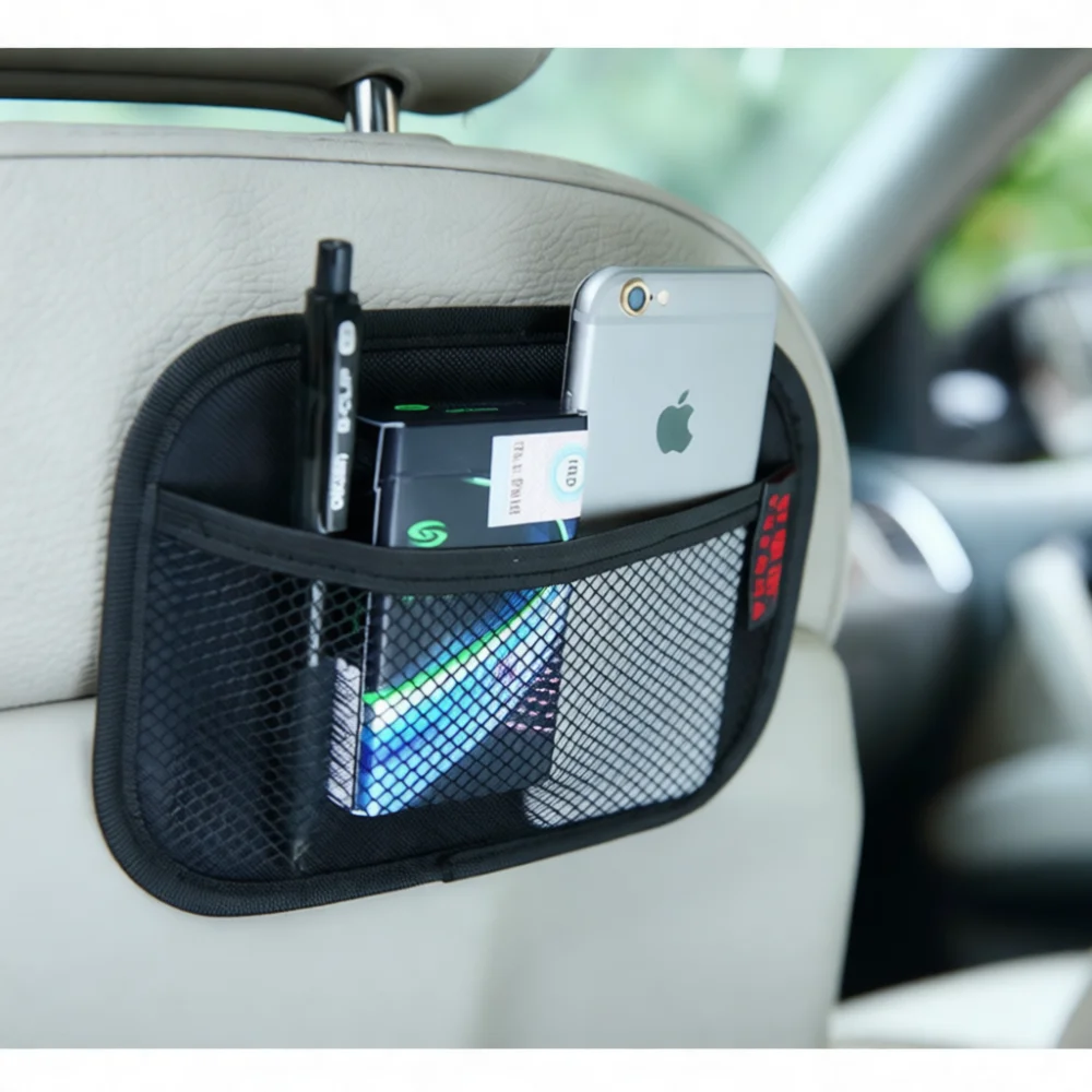 Car Seat Organizer Mesh Storage Pocket Adhesive Accessory For Phone Charger Wallet Key Cards Interior Holder Case
