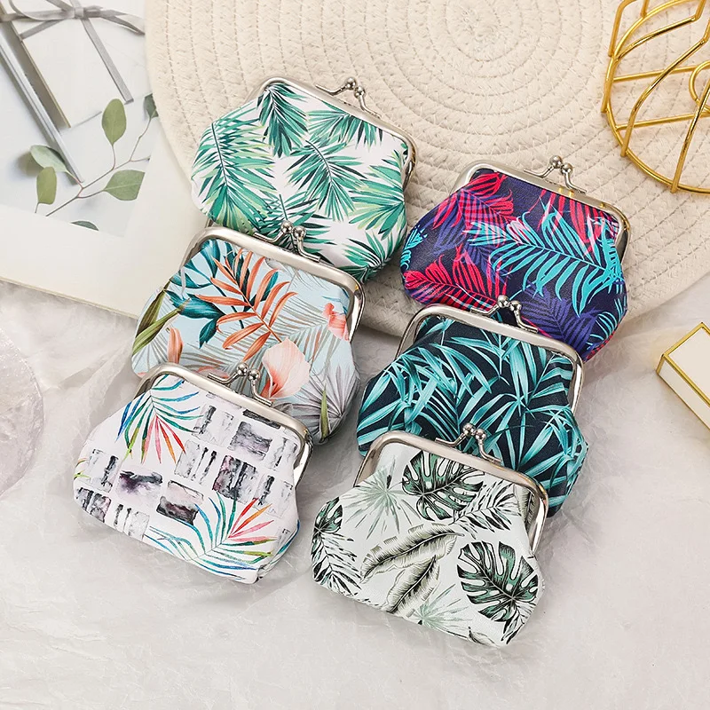 12 PCS, Fashion PU Leather Coin Purse Tropical Rainforest Style Women Small Change Money Bags Holder Wallet Mini Pouch