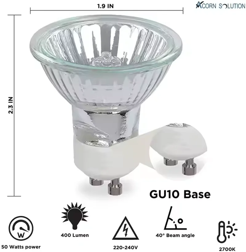 Gu10 Base Lampara 220v Halogen Bulb Spot Light,hal-gu10 Wholesale 50w Glass White Halogen Light 50 Watt