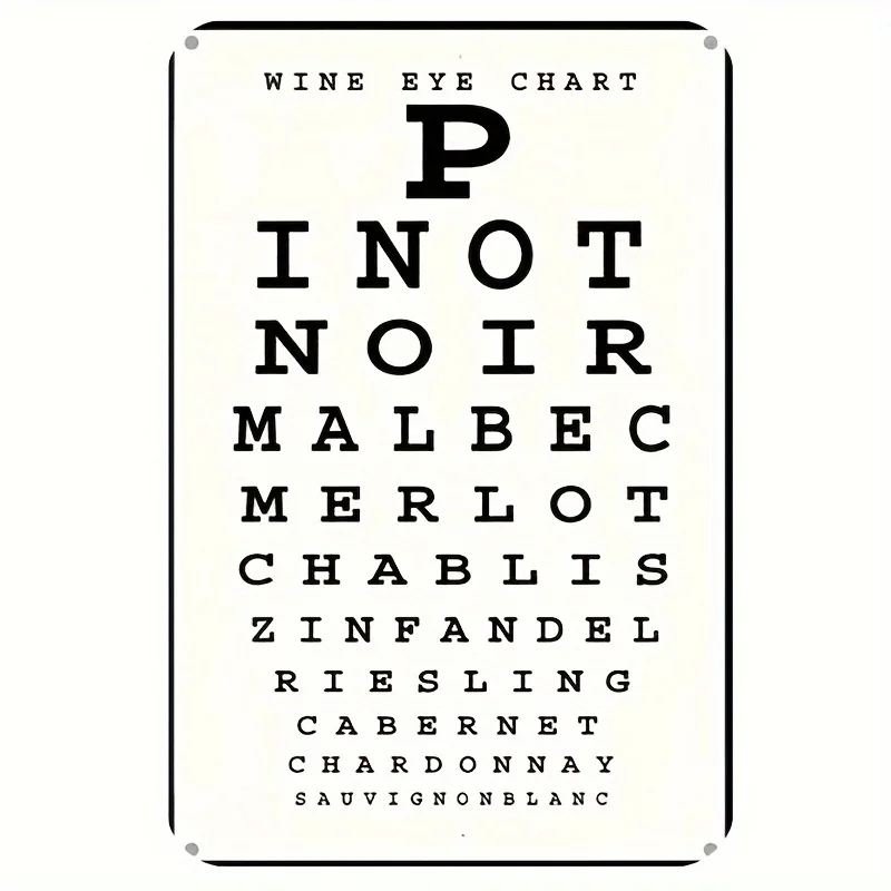 Vintage Wine Eye Chart Metal Sign 8x12