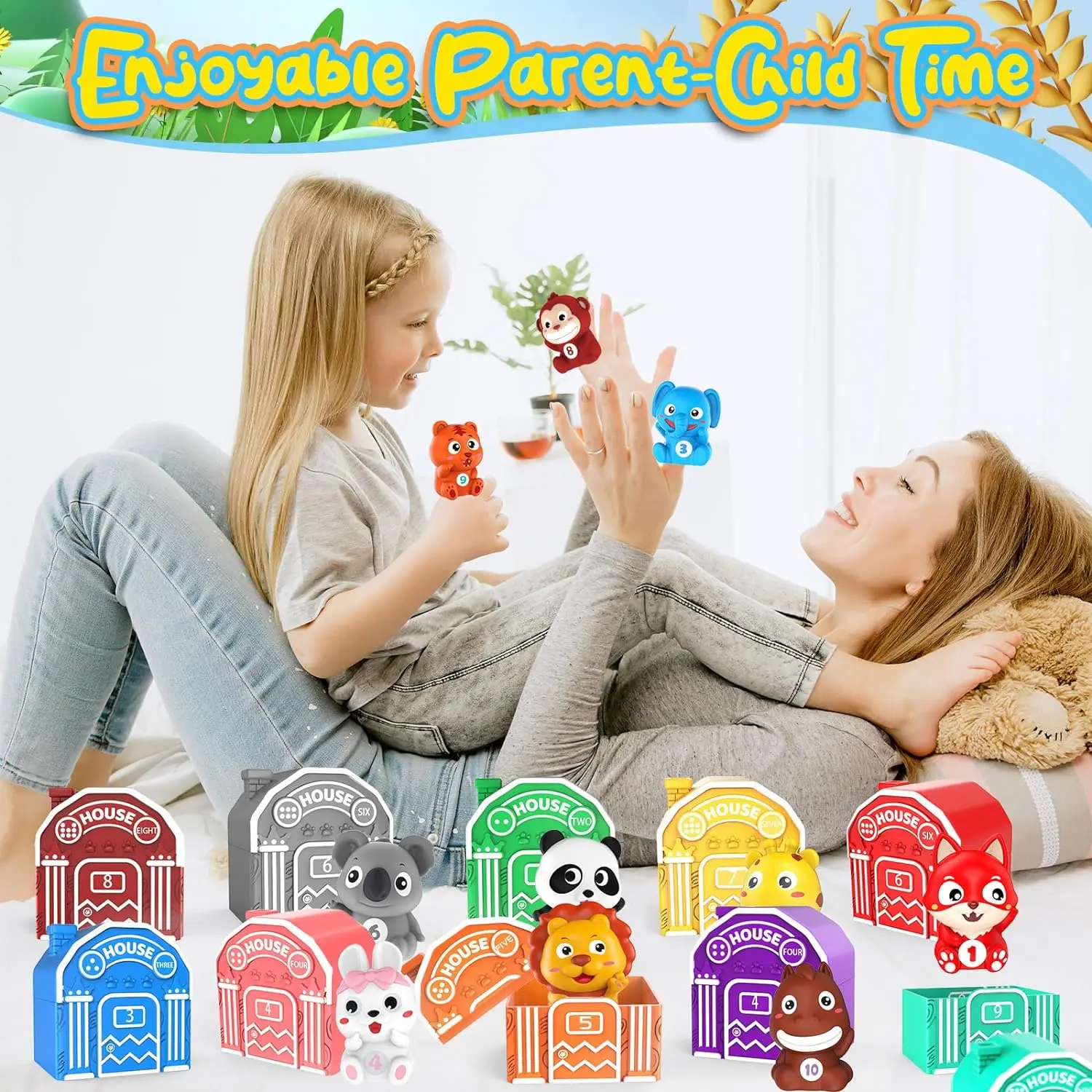 Farm Animal Matching House Montessori Toys For Toddler Rainbow Finger Puppet Number Cognition Color Sorting Pairing Games