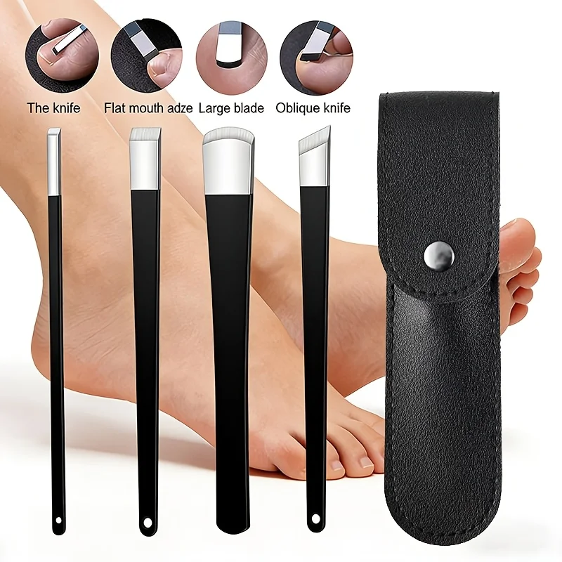 4Pcs Stainless Steel Foot Callus Shaver Set Professional Dead Skin Remover Pedicure Tool With Storage Bag for Home Salon Use
