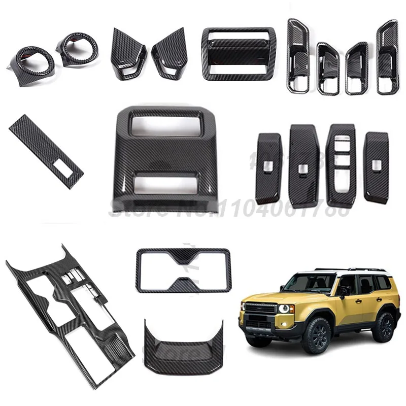 

Автомобильные наклейки на панель переключения передач для Toyota Land Cruiser 250 Prado LC250 2024, аксессуары, ABS, углеродное волокно, внутренняя наклейка