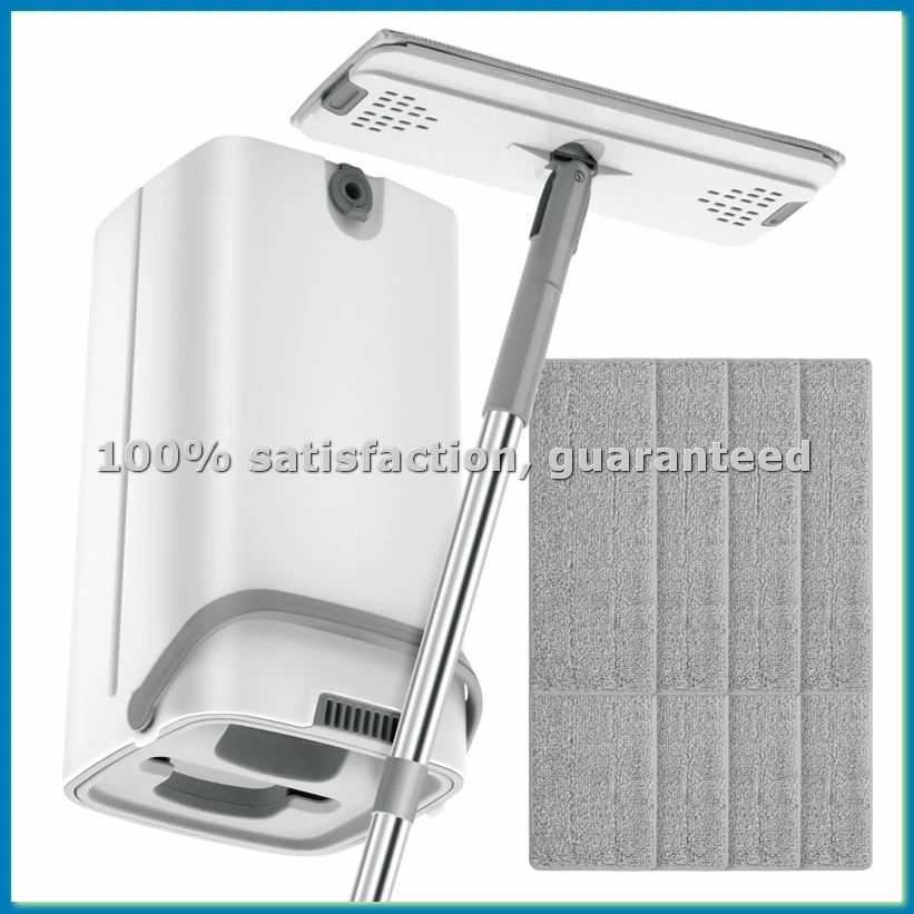 Lazy Flat Floor Mops and Bucket Set Floor Cleaning System with Washable Microfiber Pads for Hardwood Flat Squeeze Mop-AT48