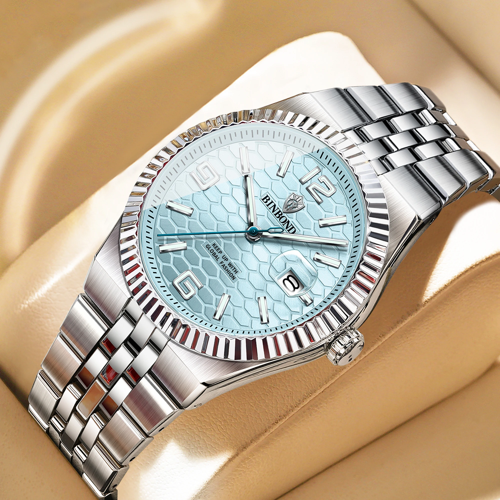 

Мужские кварцевые часы BINBOND, роскошные кварцевые часы, спортивные часы из нержавеющей стали, водонепроницаемость IP67, классический простой календарь, luminou