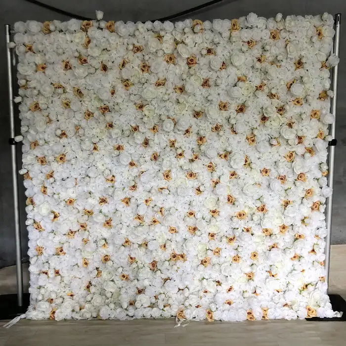 

Outdoor Wedding Backdrop 3D White yellow Curtain Cloth Flower Wall Rose Hydrangea Arrangement Floral Event Party Reception Props