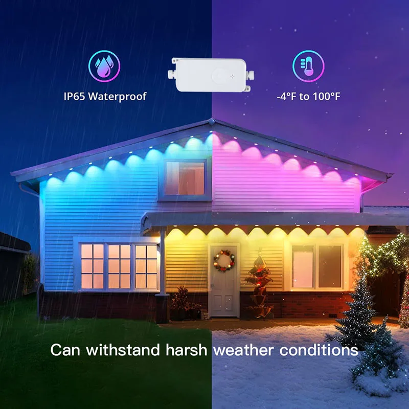 30M Smart WIFI RGBIC Eaves Lights Permanent Outdoor Lights Outdoor Waterproof Lighting Strings Work with Alexa, Google Assistant