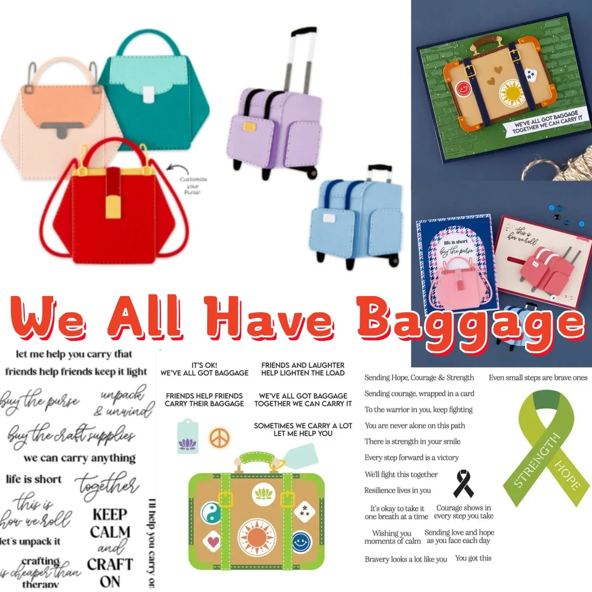 

ROLLING CRAFT TOTE RETRO SUITCASE Metal Cutting Dies Clear Stamps for DIY Greeting Card Making Scrapbooking Craft Paper ﻿