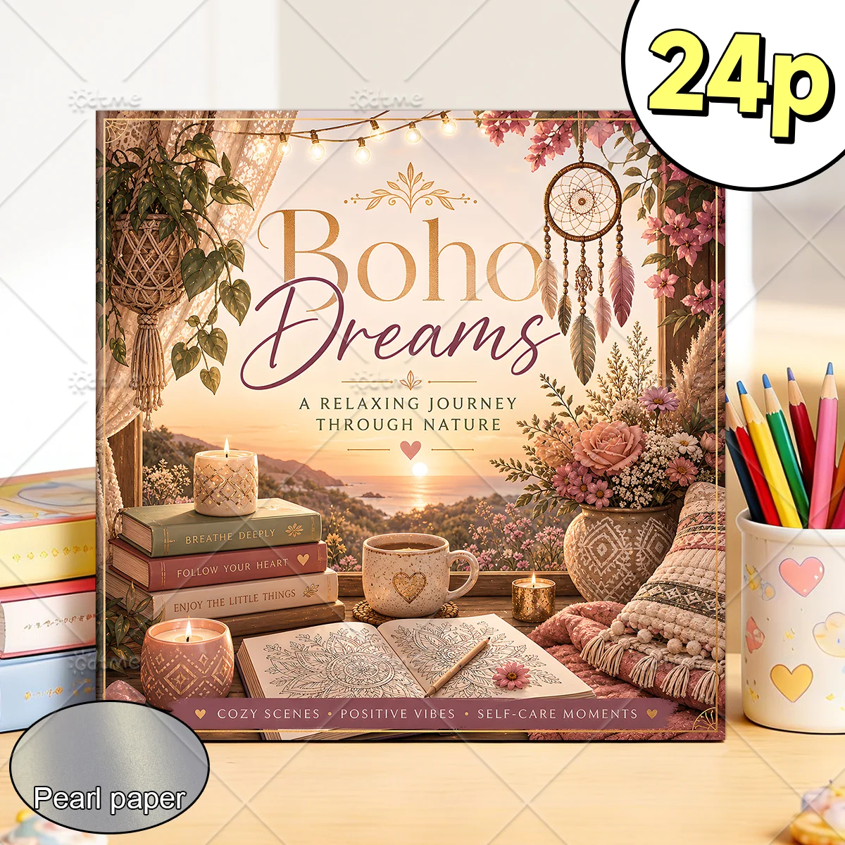 BOHO DREAMS Coloring Book for Adult Featuring Bold-easy Pattern for Relaxation Teens Educational DIY Painting Drawing
