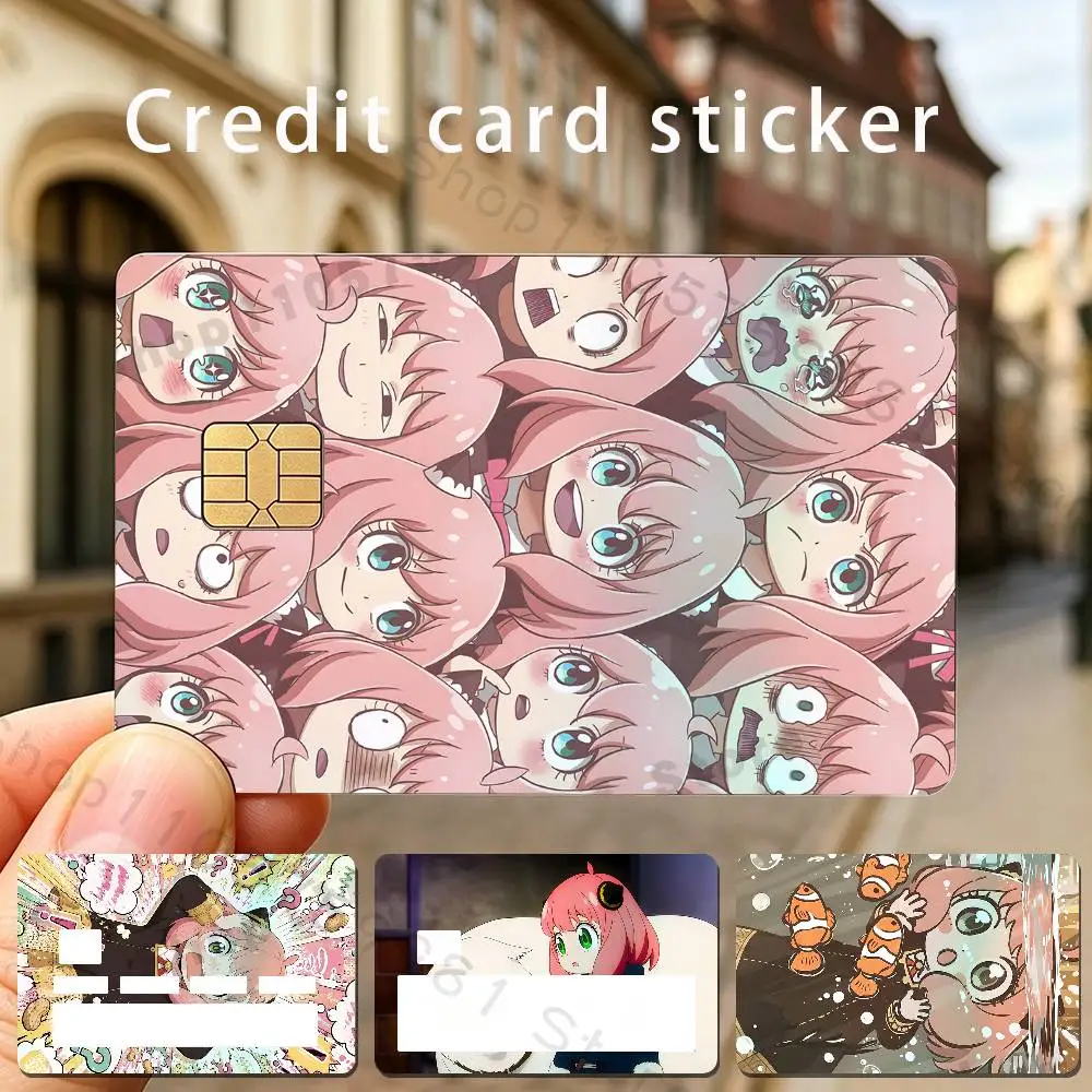 Pink Hair Anya Forger SPY Holographic Laser Shinny Film Skin Cover Sticker for Debit Credit Card Bank Card