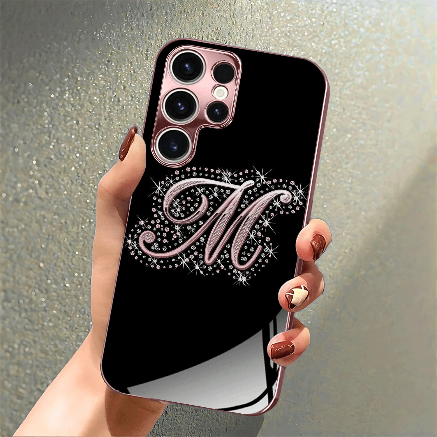 Phone Case High end diamond letter M s26 ultra case s25 ultra Glass phone case for Samsung Galaxy S26 25 24 23 22 FE Ultra Plus 5