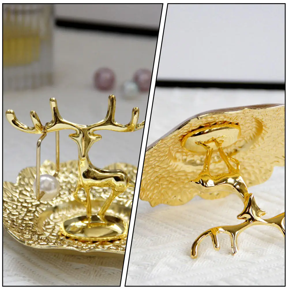 1pc Jewelry Storage Tray Multifunctional Desktop Organizer For Cosmetics Rings Necklaces Display Deer Horn Design Home Decor