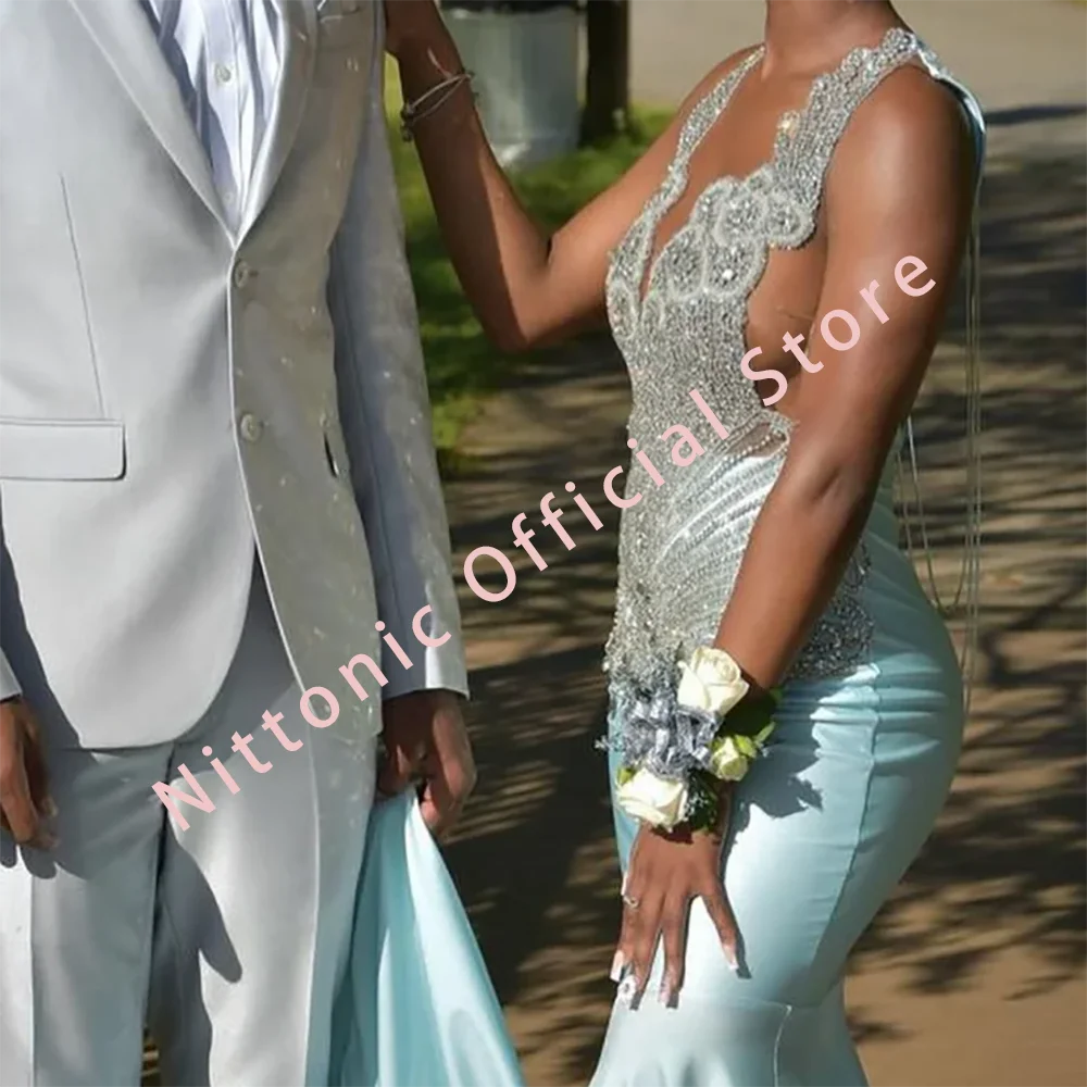 Luxury V-Neck Appliquins Sleeveless Mermaid Formal Evening Dresses Birthday Party Prom Gowns Customized