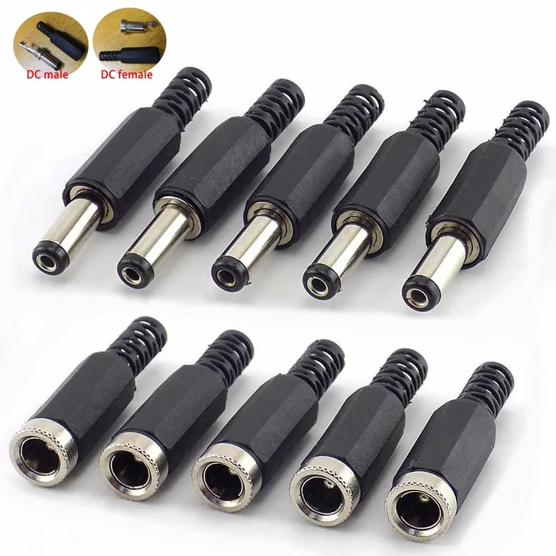 10Pcs DC Power DC Male DC Female Connectors Dc Jack Plug Adapter Cctv Camera Security System 2.1*5.5MM for DIY Cctv Accessories