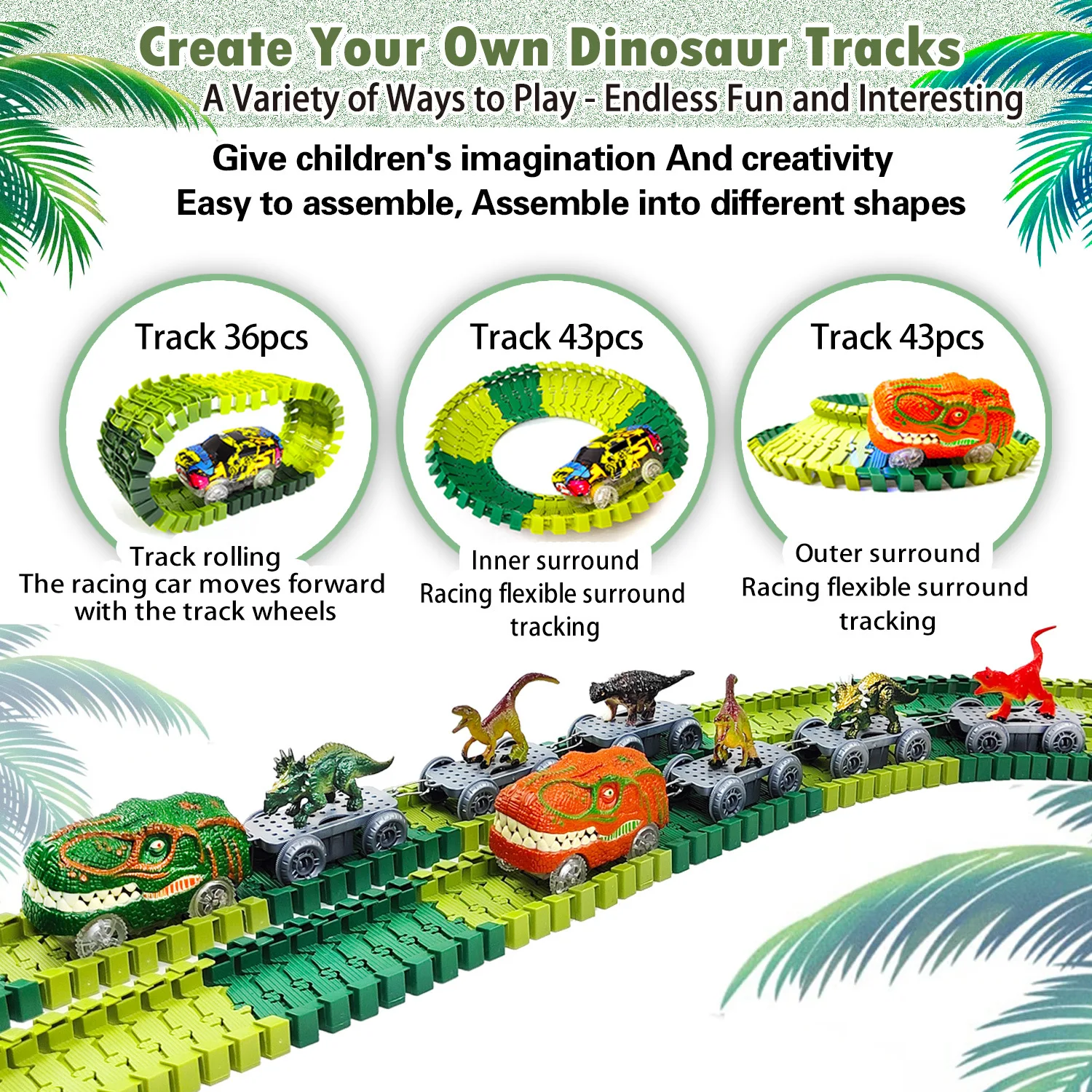 Dinosaur Rail Car Assembly Diy Roller Coaster Assembly Puzzle Versatile Track Children Electric Train Toy Boys Gift