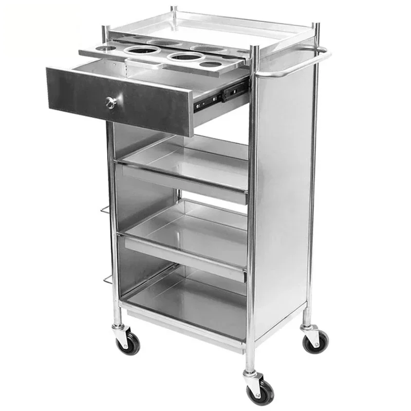 Stainless Steel Multi-layer Trolley Auxiliary Cart with Wheels Barber Shop Special Organizer Cart Hair Salon Trolley Cart