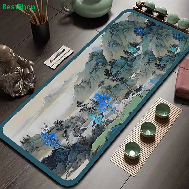 〔R〕Tischdecke im chinesischen Stil mit Teemotiv, saugfähig, schnell trocknend, hochwertige lange Tischdecke für den Heimgebrauch, waschfreies Teetuch.